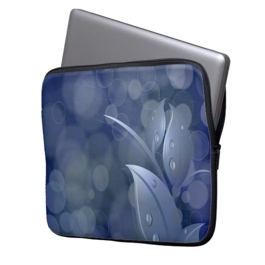 Blue Bokeh-Blätter Laptopschutzhülle (Vorderseite Links)