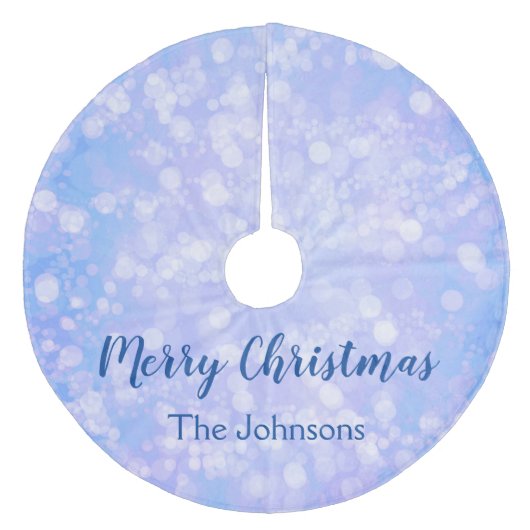 Blue Bokeh Fleece Weihnachtsbaumdecke (Vorderseite)