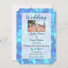 Blue Bokeh Foto Hochzeitseinladungen Einladung