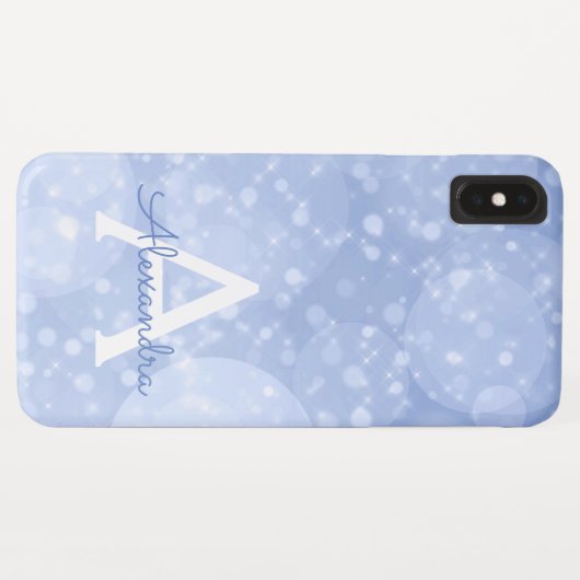 Blue Bokeh Glitzer Funkelnd Monogram Case-Mate iPhone Hülle (Rückseite (Horizontal))