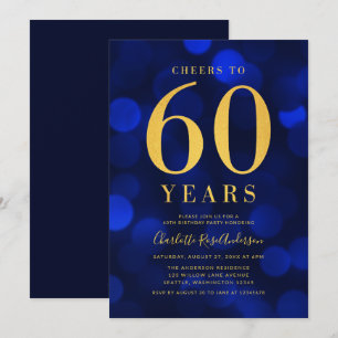 Blue Bokeh Gold feiert 60 Jahre Geburtstagsparty Einladung
