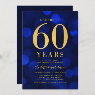 Blue Bokeh Gold feiert 60 Jahre Geburtstagsparty Einladung