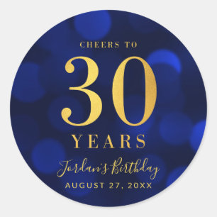 Blue Bokeh Gold jubelt auf 30 Jahre Geburtstag Runder Aufkleber
