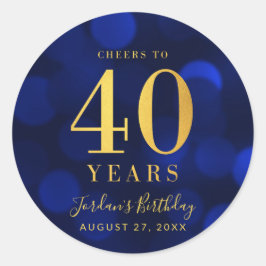 Blue Bokeh Gold jubelt auf 40 Jahre Geburtstag Runder Aufkleber