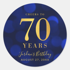 Blue Bokeh Gold jubelt auf 70 Jahre Geburtstag Runder Aufkleber