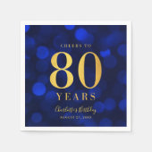 Blue Bokeh Imitate Gold jubeln bis 80 Jahre Geburt Serviette (Vorderseite)