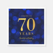 Blue Bokeh Imitate Gold jubelt auf 70 Jahre Geburt Serviette (Vorderseite)