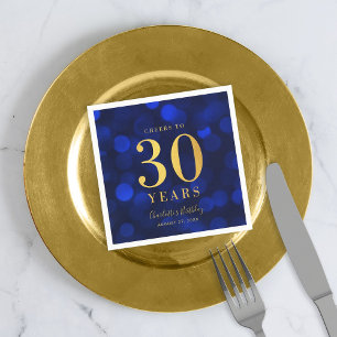 Blue Bokeh Imitate Gold jubelt bis 30 Jahre Geburt Serviette