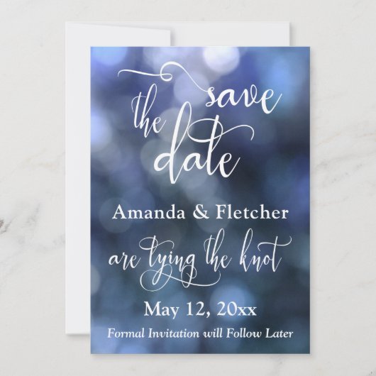 Blue Bokeh Light & Typografie 32, Save the Date (Vorderseite)
