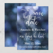 Blue Bokeh Light & Typografie 32, Save the Date (Vorne/Hinten)