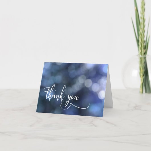 Blue Bokeh Light/Typografie 32 Wedding Danke (Vorderseite)