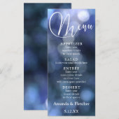 Blue Bokeh Light & Typografie 32 Wedding Menu 2 Menükarte (Vorne/Hinten)