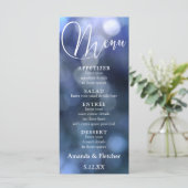 Blue Bokeh Light & Typografie 32 Wedding Menu 2 Menükarte (Stehend Vorderseite)