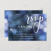 Blue Bokeh Light & Typografie 32 Wedding RSVP (Vorne/Hinten)