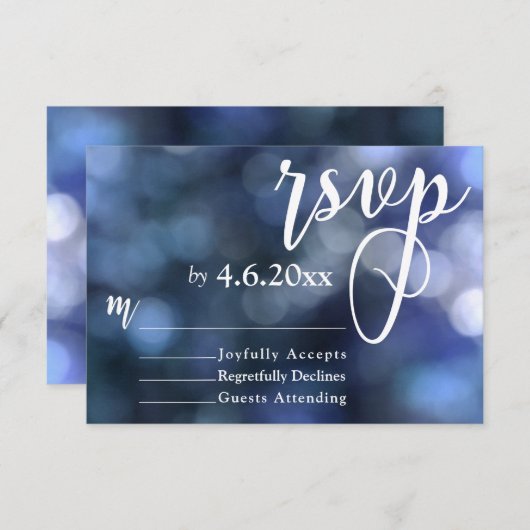 Blue Bokeh Light & Typografie 32 Wedding RSVP (Vorne/Hinten)
