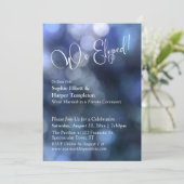 Blue Bokeh Light & "We Eloped" Typografie Einladung (Stehend Vorderseite)