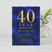 Blue Bokeh Lights 40-Jahres-Wiedersehen Einladung (Stehend Vorderseite)