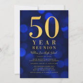 Blue Bokeh Lights 50-Jahres-Wiedersehen Einladung (Vorderseite)