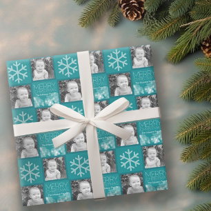 Blue Bokeh Modern Frohe Weihnachten Foto Geschenkpapier