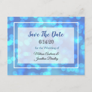 Blue Bokeh Save the Date Postcard Ankündigungspostkarte
