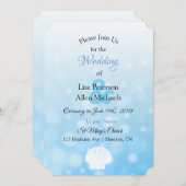 Blue Bokeh Seashell Wedding Einladung (Vorne/Hinten)