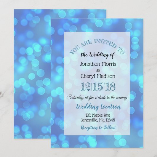 Blue Bokeh Wedding Einladungen (Vorne/Hinten)