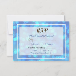 Blue Bokeh Wedding RSVP Karte
