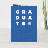 Blue Bold GRADUATE Letters and Cap Abschluss Einladung (Rückseite)