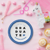 Blue Bold GRADUATE Letters and Cap Abschluss Pappteller (Party)