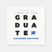 Blue Bold GRADUATE Letters and Cap Abschluss Serviette (Vorderseite)