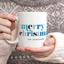 Blue Bold Lettering "Frohe Weihnachten" Foto Kaffeetasse