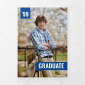 Blue Bold & Modern Foto Abschluss Dreifach Gefaltete Einladung (Cover)