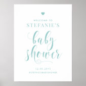 Blue Bold Script Baby Dusche Willkommen Poster (Vorne)