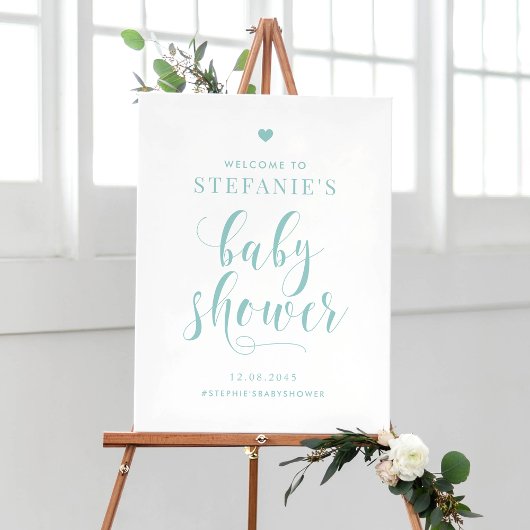 Blue Bold Script Baby Dusche Willkommen Poster