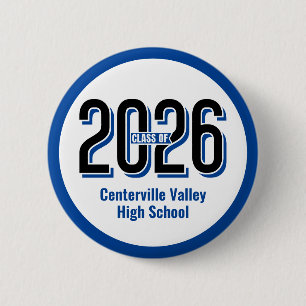 Blue Bold Shadowed Numbers Class of 2026 Button