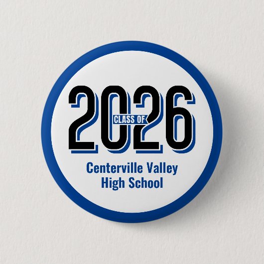 Blue Bold Shadowed Numbers Class of 2026 Button (Vorderseite)