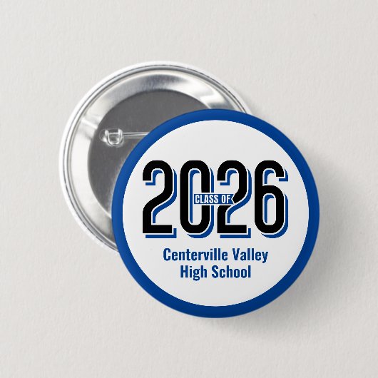 Blue Bold Shadowed Numbers Class of 2026 Button (Vorne & Hinten)