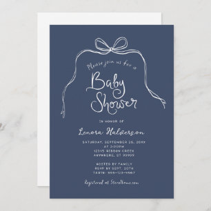 Blue Bold Simple Bow Baby Shower Einladung