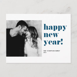 Blue Bold Typografy Happy New Year Foto Feiertagspostkarte