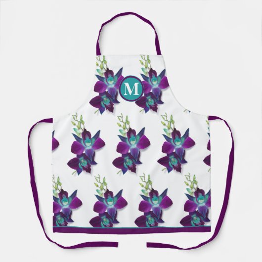 Blue Bom Dendrobium Orchid Blume Monogramm Schürze (Vorderseite)