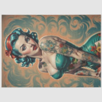 Blue Bombshell - Retro Button-Up Girl-Dekoupage