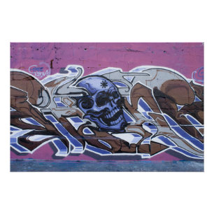 Blue Bonehead Graffiti Poster