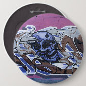 Blue Bonehead Skull Graffiti Button (Vorne & Hinten)
