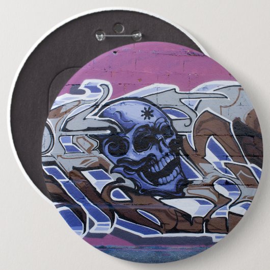 Blue Bonehead Skull Graffiti Button (Vorne & Hinten)