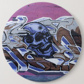 Blue Bonehead Skull Graffiti Button (Vorderseite)