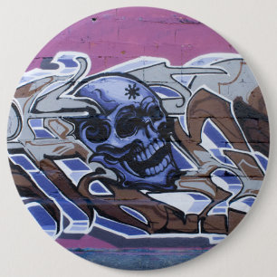 Blue Bonehead Skull Graffiti Button