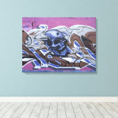 Blue Bonehead Skull Graffiti Leinwanddruck (Insitu (Holzboden))
