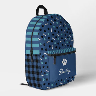 Blue Bones & Balls Paw Name des Hundes Bedruckter Rucksack