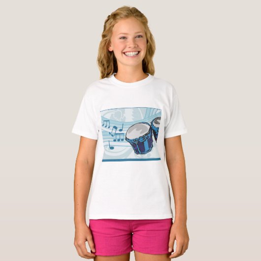 Blue Bongo Drum Girls T-Shirt (Vorne ganz)