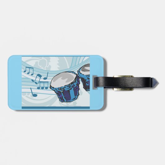 Blue Bongo Drum Music Gepäckanhänger (Rückseite horizontal)